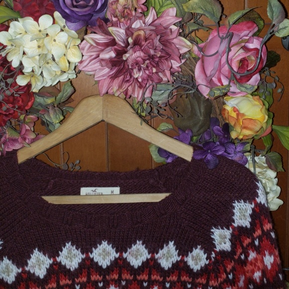 Fuzzy Christmas Sweater - Maroon & Burgundy - Picture 3 of 7